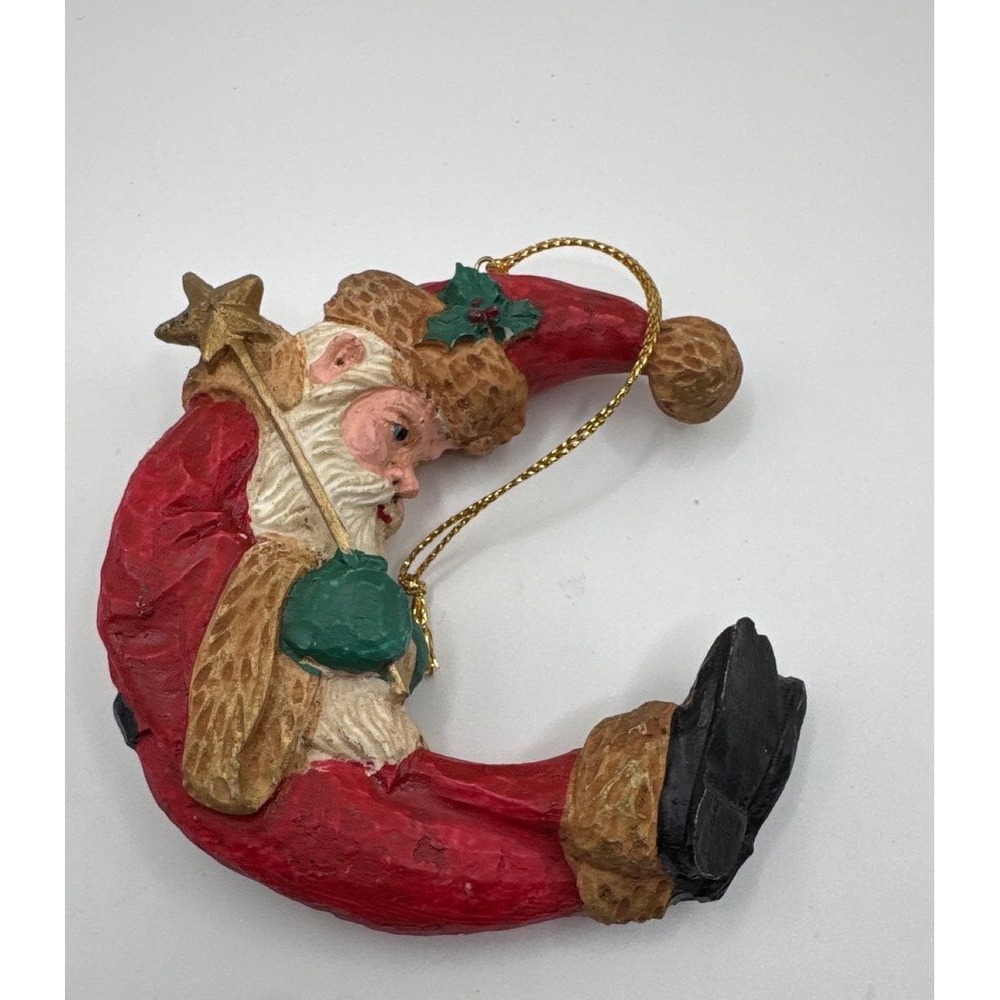 Kurt Adler 1989 Vintage Santa Claus Crescent Moon Christmas Ornament Red 4 Inch